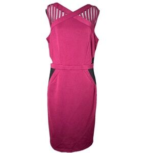 JAX Size 14 Burgundy Black Mesh Sheath Dress Cutout Strap Back Gold Zipper Party